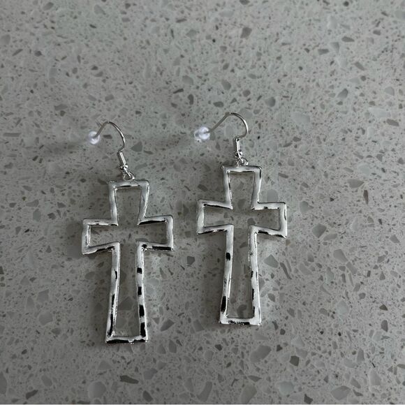 Hollow Out Cross Drop Zinc Alloy Earrings - Picture 7 of 9